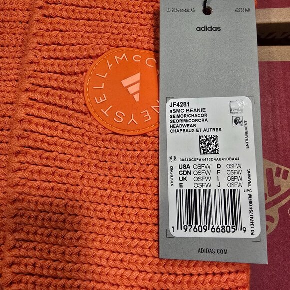 adidas X Stella McCartney Beanie Hat Orange JF4281 Women's NEW - Picture 3 of 8